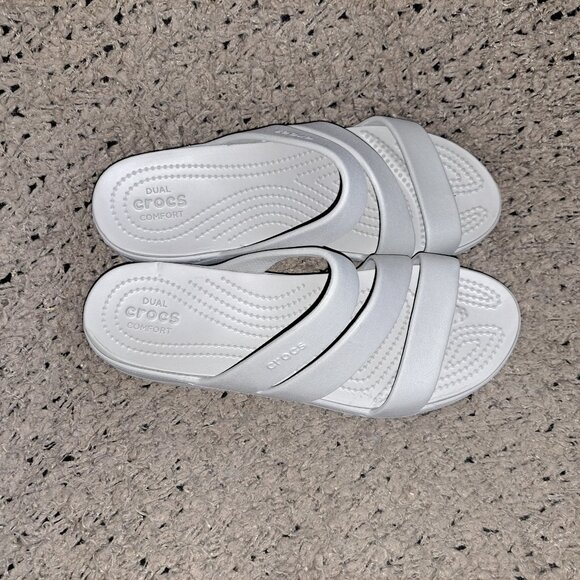 CROCS-Monterey Grey DUAL COMFORT Strappy Wedge Sandals/Slides-Size 10-NWOB - Picture 7 of 8